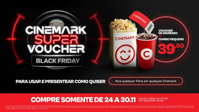 Imagem de Black Friday Cinemark lança categoria "Super Voucher" com ingresso e combo de pipoca por apenas R$ 39,50